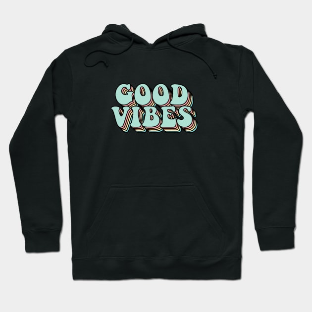 Blue Rainbow Good Vibes Text Hoodie by Lauren Cude